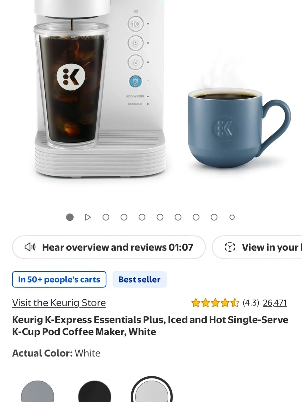 Keurig Single-Serve Coffee Maker in White with Blue Mug